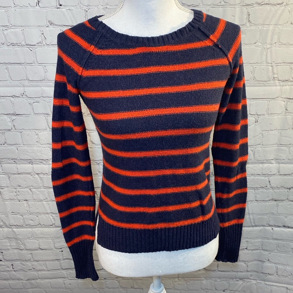 KENZIE Sweater Crewneck Striped Blue Red Elbow Patches-Small